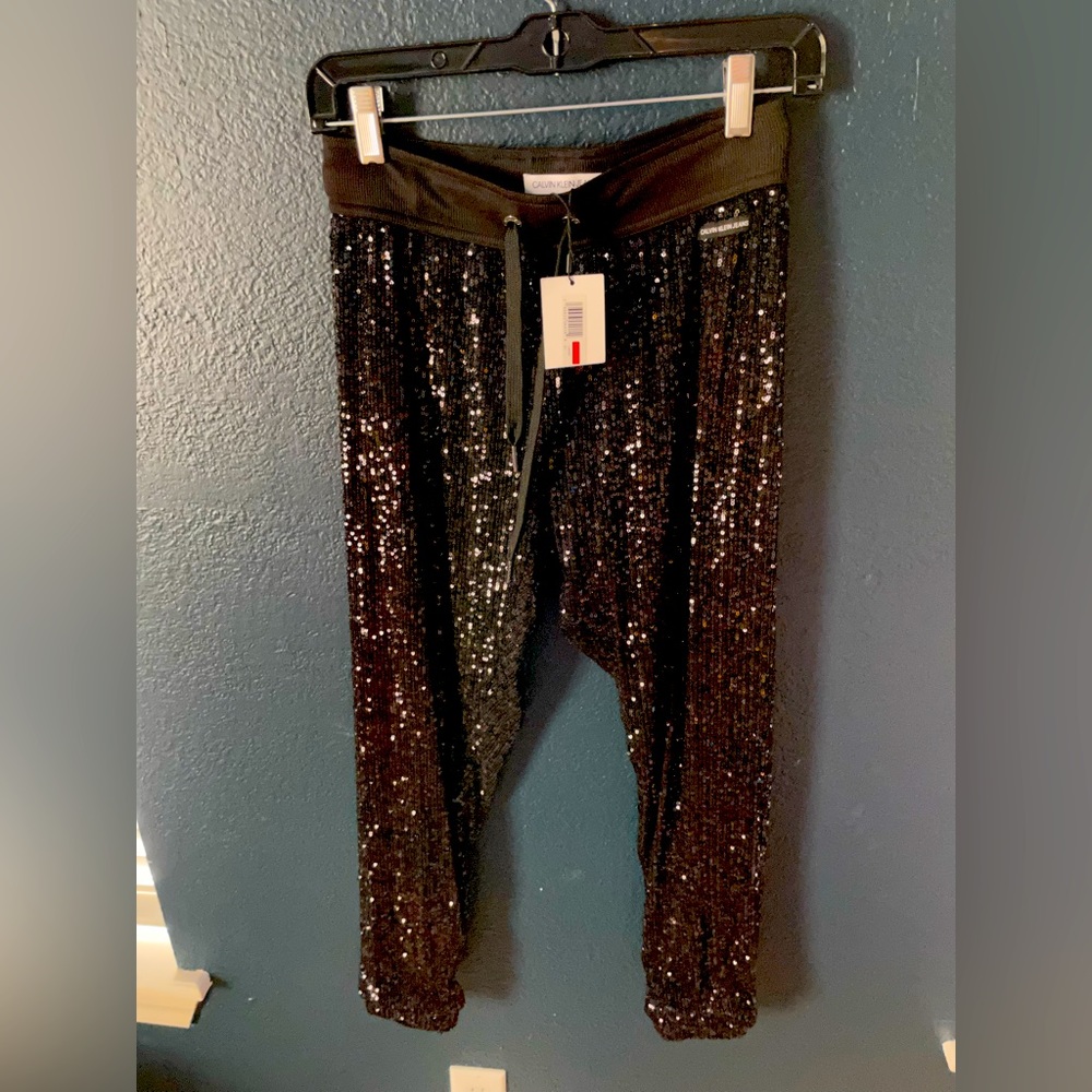 Black Sequin ‘Calvin Klein Jeans’ XS Joggers NWT